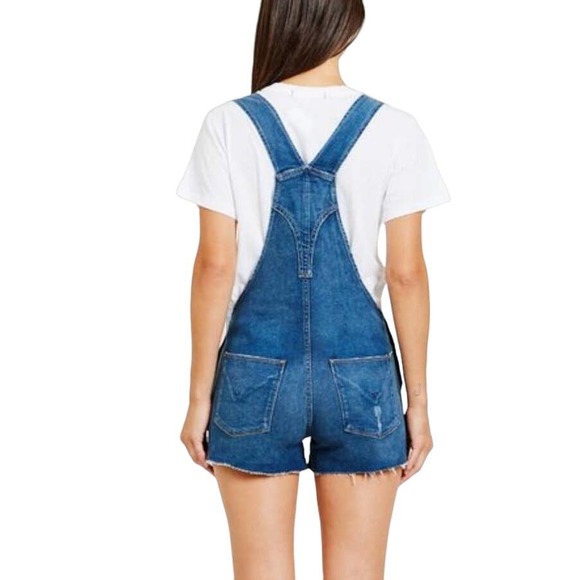 HUDSON JEANS Retail $235 JOEY DENIM EXPOSED ZIP SHORTALL ROMPER SZ Large #418 - Picture 3 of 10